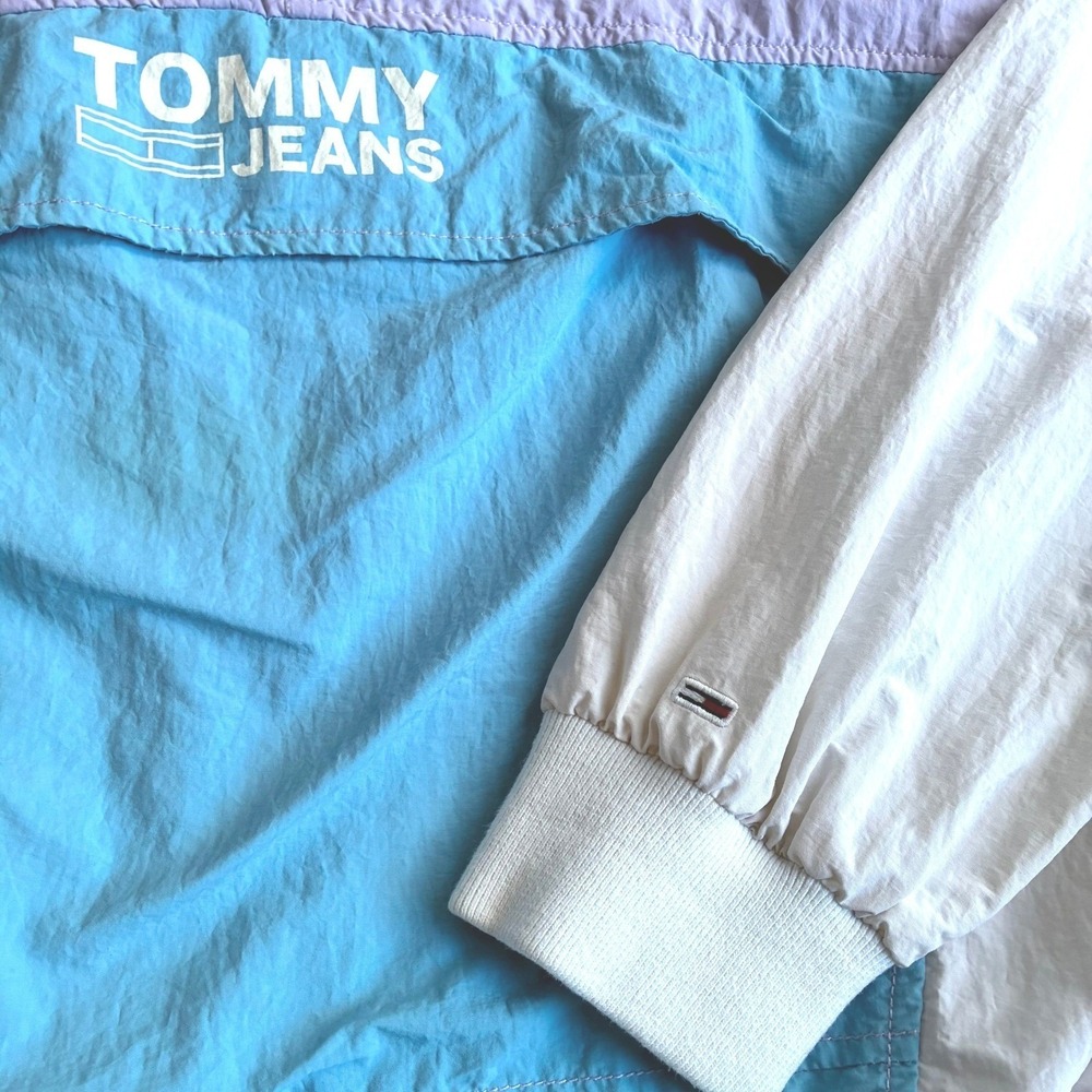 Tommy Jeans Colorblock Anorak Jacket Hooded Windbreaker Retro Blue Womens Large - Picture 4 of 7